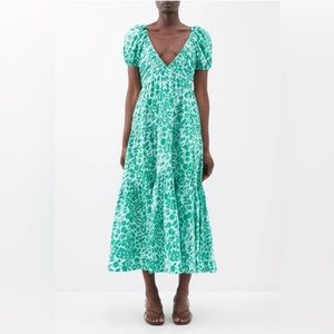La Ligne Ina green animal print deep v dress xs